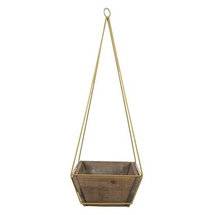Clayre & Eef bloempot 21x21x1061 cm bruin hout metaal vierkant