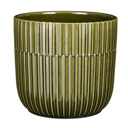 Mica Decorations - Plantenpot - groen - stripes - D17,5 x H16 cm