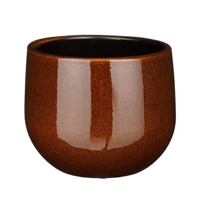 Mica Decorations Plantenpot - keramiek - bruin glans - D16-H14 cm