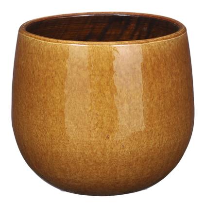 Mica Decorations Plantenpot - keramiek - geel glans - D16|H14 cm