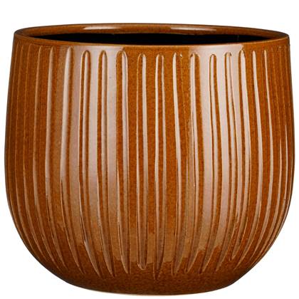 Mica Decorations Plantenpot - keramiek- okergeel ribbel - 29x25cm