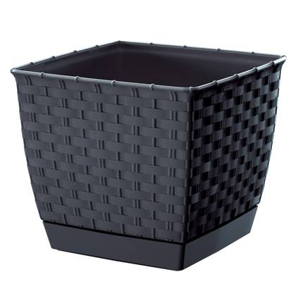 Prosperplast Plantenpot - rotan kunststof - 25 x 22cm - antraciet