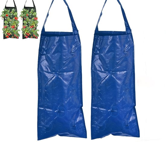 2x Hangende Aardbeienplantzakken 25x60 cm Blauw