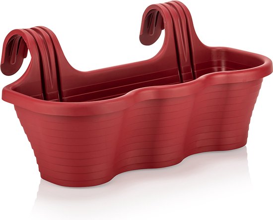 Set van 2 rode rechthoekige balkonbakken 10L met haken