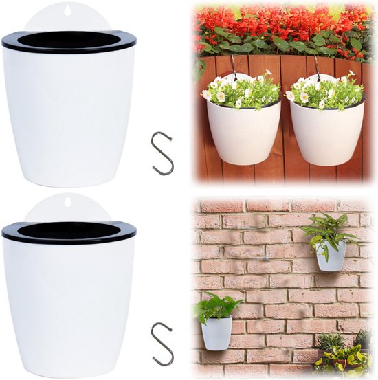 Zelfwaterende hangende bloempotten 2 stuks wit 13x14 cm