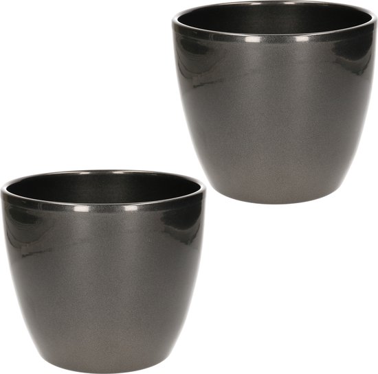 Set van 2 glanzende zilveren keramiek bloempotten 15×17,5 cm
