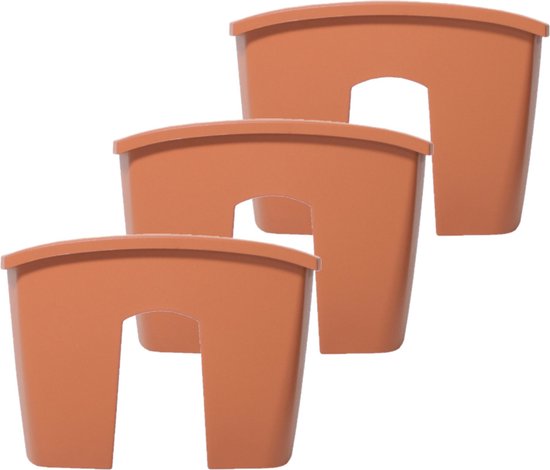 Set 3 opzet balkonbakken kunststof 58x28x20 cm terracotta