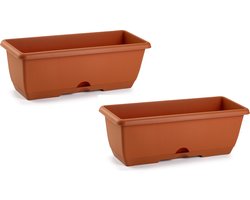 Set 3 terracotta plantenbakken 40x20x17 cm met balkonhouder