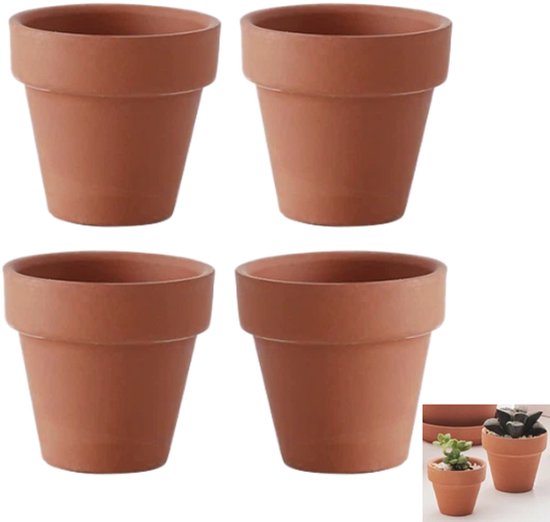 4x Rood terracotta bloempotjes 5,5 cm voor vetplanten