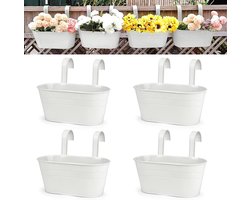 Set 4 grote witte hangende bloempotten met afneembare haken