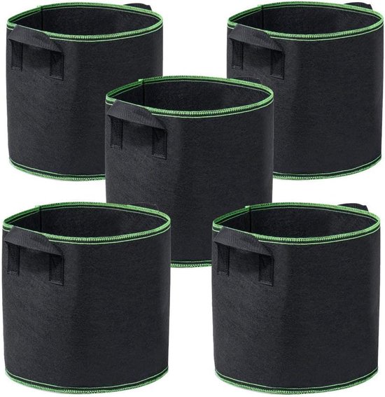 Set van 5 duurzame kweekzakken 10 Gallon (40x30 cm) zwart