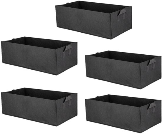 Set van 5 herbruikbare zwarte vilten kweekzakken 60x30x20 cm