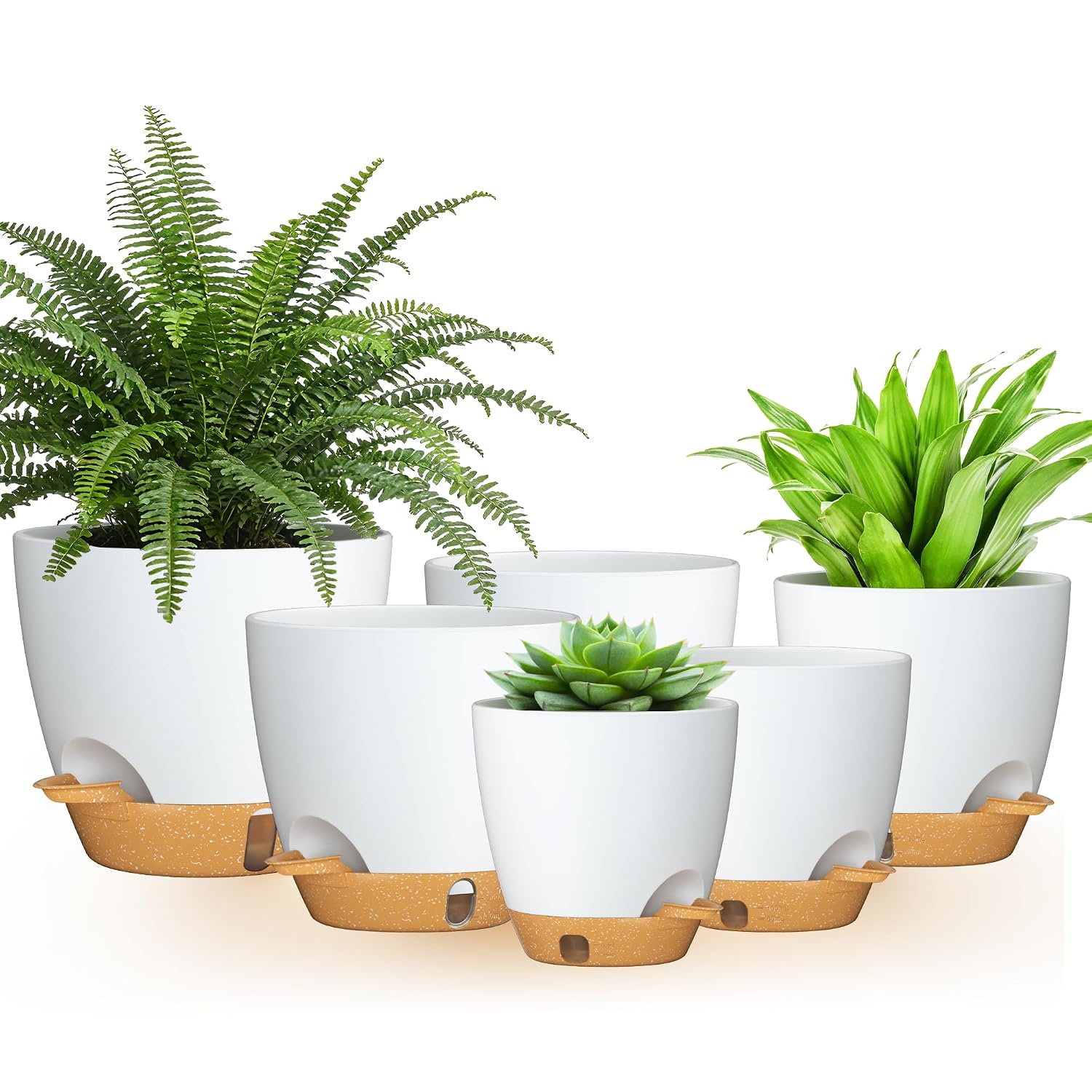 6x Zelfwaterende Plantenpotten met Schotel - Wit