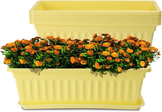 Set van 6 kunststof bloembakken 43 cm met onderschaal