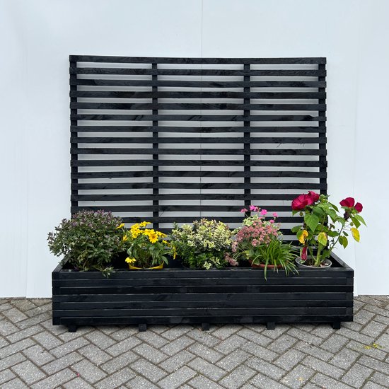AMISHOUT Tuinplantenbak met klimrek 180x40x36 cm - Zwart