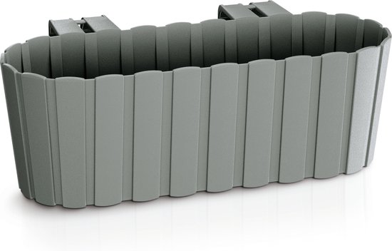 Rechthoekige grijze kunststof balkonplantenbak 38 cm met haken