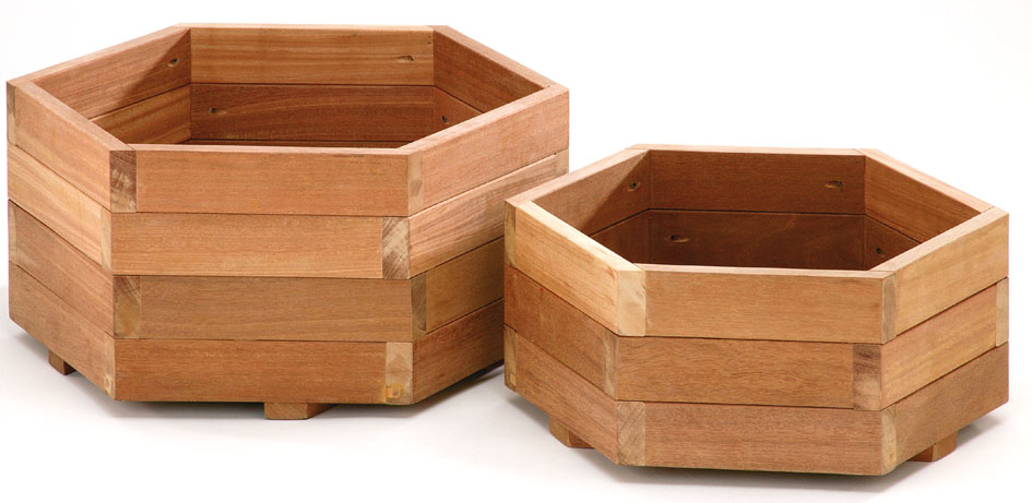 Set zeskantige Bangkirai plantenbakken hardhout