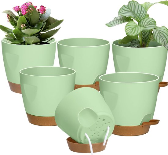 Set van 5 zelfwaterende bloempotten 13-18 cm groen