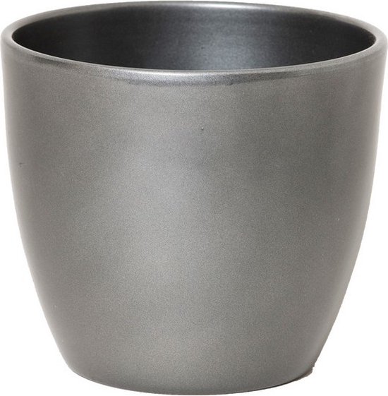 Glanzende zilveren keramische plantenpot 22,5 x 25 cm