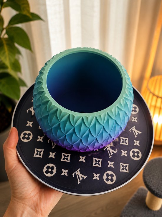 3D-bloempot Drakenschubben met drainage – Turquoise ombré