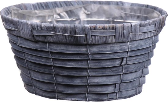 Grijze handgemaakte rieten plantenmand 20x10 cm