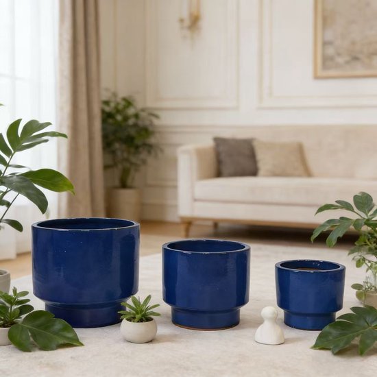 Handgemaakte Blauwe Keramische Bloempotset Ø38/30/23 cm