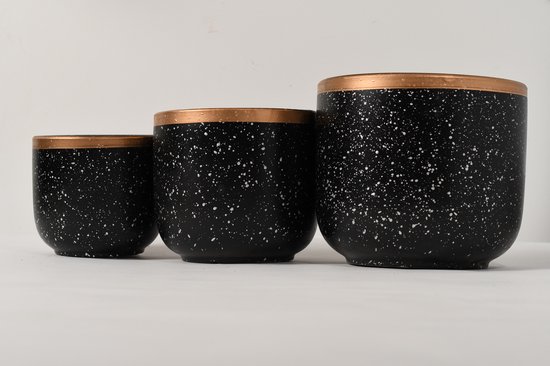 Keramische Bloempot 24 cm Zwart met Gouden Rand - Afvoergat