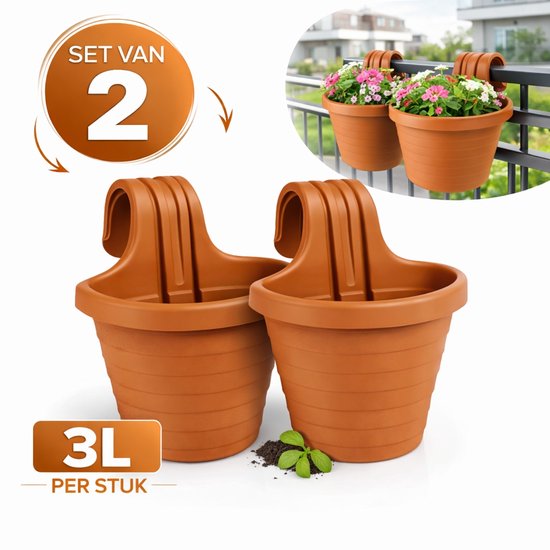 Camellia hangende bloempot set 2 - 3L terracotta voor balkon