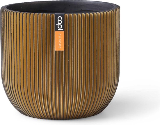 Capi Europe Bloempot Groove Bol 14x13 cm Zwart/Goud binnen