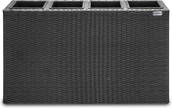 Plantenbak Polyrattan 95x27x60cm Zwart met Afvoer