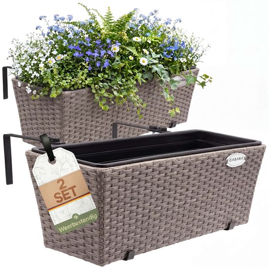 Casaria 2x Polyrattan Bloembakken met beugels, Beige