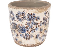 Clayre & Eef Keramische Bloempot Ø11×10 cm - Beige/Blauw
