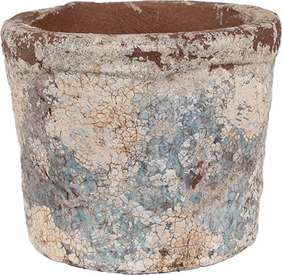 Clayre & Eef Terracotta bloempot Ø12x10 cm Beige/Blauw