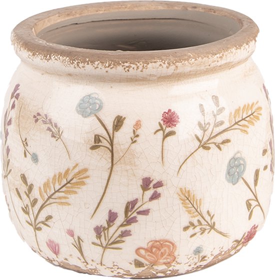 Clayre & Eef Bloempot Ø 12x9 cm Roze Beige Keramiek Bloemen