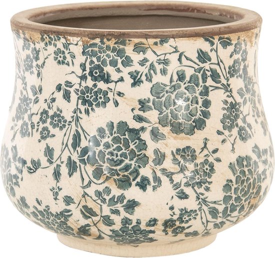 Clayre & Eef Keramiek Bloempot Ø15x13 cm Beige/Groen