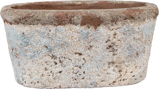Clayre & Eef Bloempot 19x11x10 cm - Beige/Blauw/Terracotta