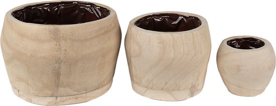 Bloempotenset Clayre & Eef - 3x Houtlook Bruin Ø12-24cm