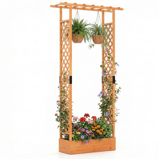 COSTWAY Bloembak met klimrek & privacyscherm 110x35x227 cm