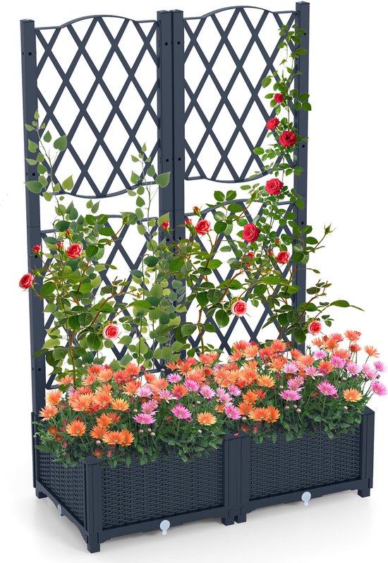 Verhoogde bloembak met klimrek & zelfbewatering 80x40x122