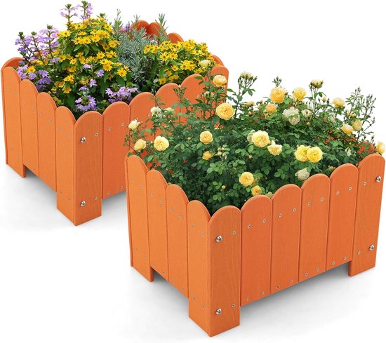 COSTWAY 2x Oranje HDPE Plantenbak 45×32×30 Weerbestendig
