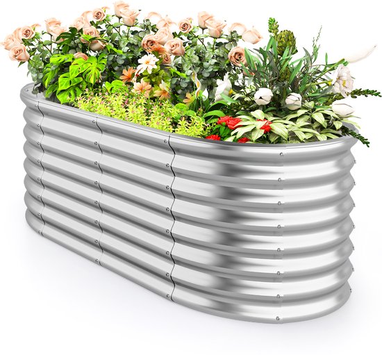 COSTWAY Verhoogde Ovale Metalen Plantenbak 165×80×60 cm