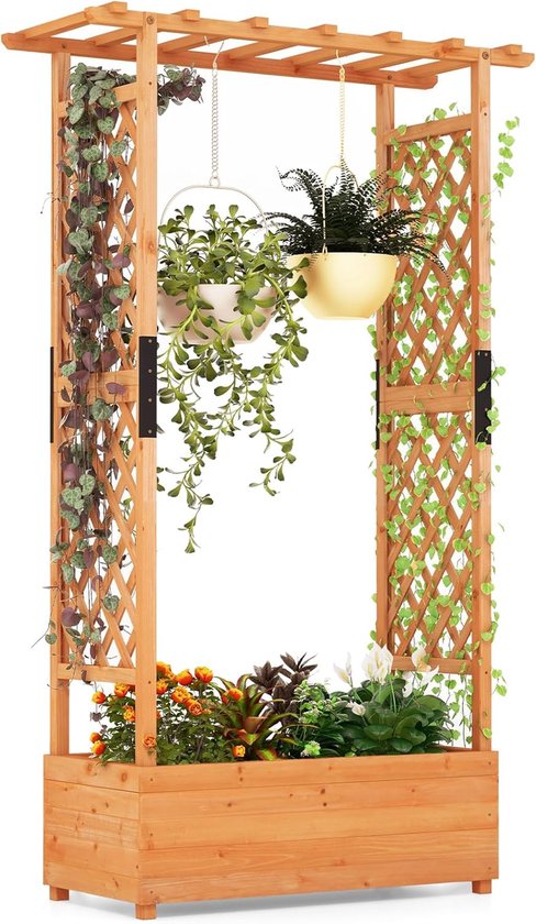 Houten verhoogde plantenbak met rankrek en dak 110 cm