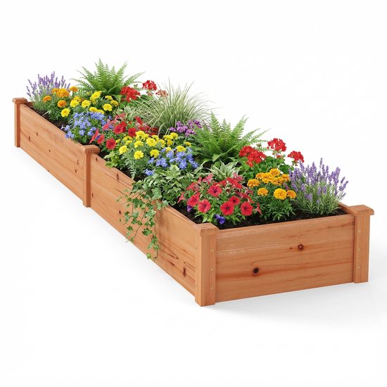 COSTWAY Houten verhoogd plantenbak 240x60x25 cm - oranje