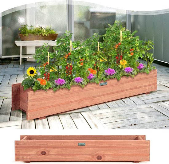 COSTWAY Houten verhoogd tuinbed 92x18x16 cm, kant-en-klaar