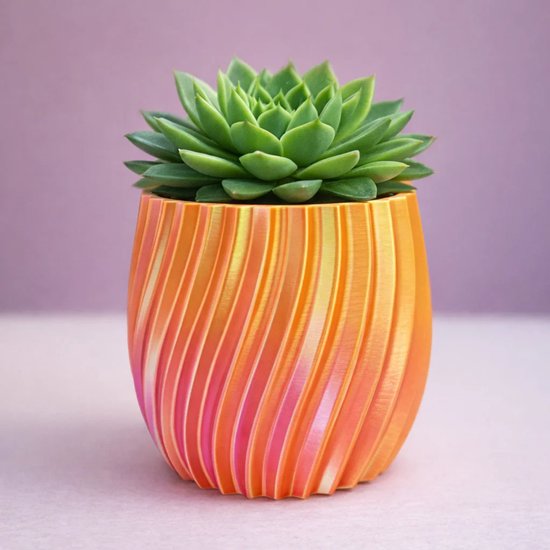 Luxe ribbel plantenpot 10 cm - Paars/Goud, waterdicht, PETG