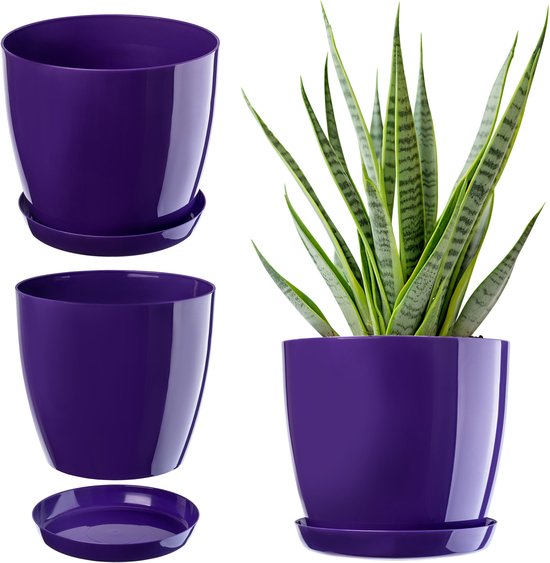 Elegante lichtgewicht plantenpot 14 cm met onderschotel