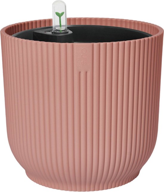 Elho Vibes Fold Rond 18 met Self-Watering Insert - Bloempot met Watermeter - 100% Gerecycled Plastic - Ø 18.3 x H 16.8 cm - Delicaat roze
