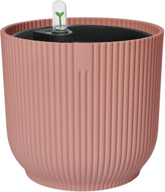 Elho Vibes Fold Rond 22 met Self-Watering Insert - Bloempot met Watermeter - 100% Gerecycled Plastic - Ø 22 x H 20.2 cm - Delicaat roze