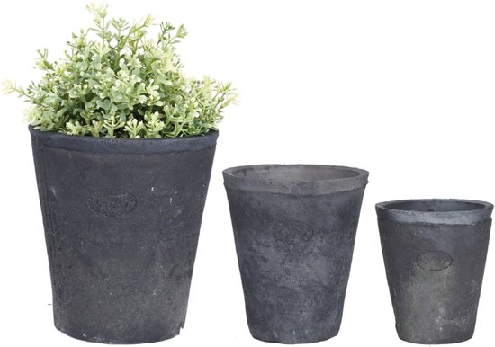 Esschert Design Set 3 grijze ronde terracotta bloempotten