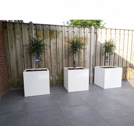 Fiberstone plantenbak 50x50x50 cm hoogglans wit